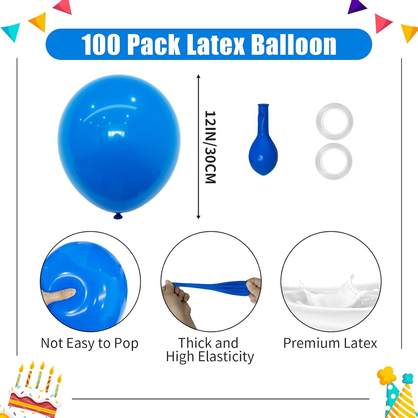 Sky Blue Balloons - 12 inch 100pcs Latex - Round Blue Birthday Balloons with 2 Ribbons for Birthday Party, Wedding, Anniversary, Baby Shower Decorations
