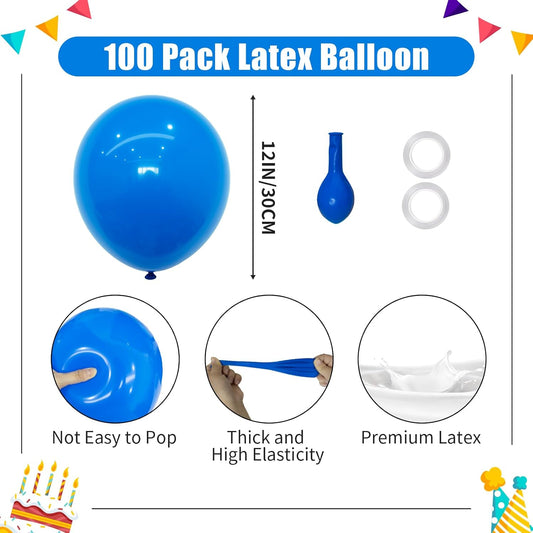 Sky Blue Balloons - 12 inch 100pcs Latex - Round Blue Birthday Balloons with 2 Ribbons for Birthday Party, Wedding, Anniversary, Baby Shower Decorations