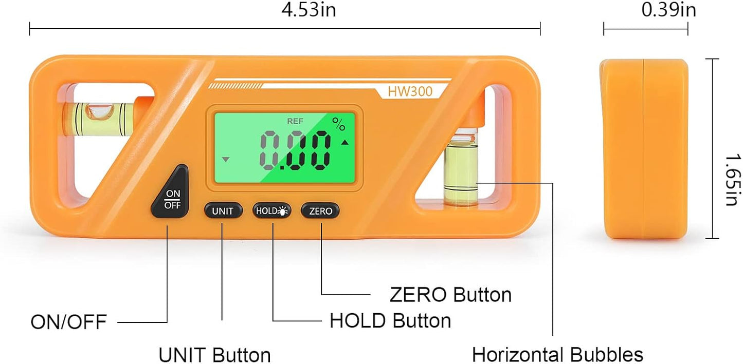 Digital Torpedo Level and Protractor, Magnetic Angle Meter, Electronic Bubble Inclinometer, Absolute and Relative Measurement, Angle & Slope Conversion for Woodworking Home Drainage Leveling