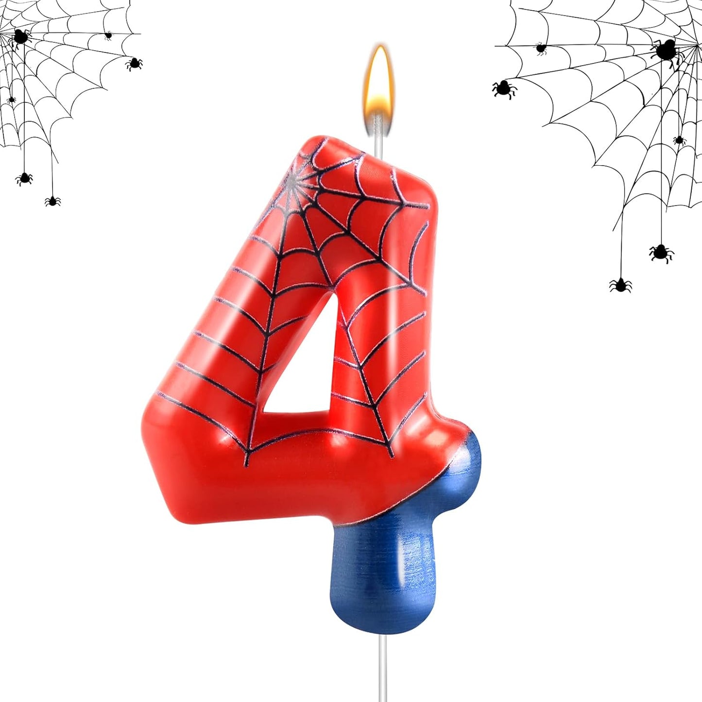 Spider Themed Birthday Candle Number 4 Candle Birthday Cake Candles Party Decoration Cake Topper for Spider Party Decoration Theme Party Supplies (Number 4)
