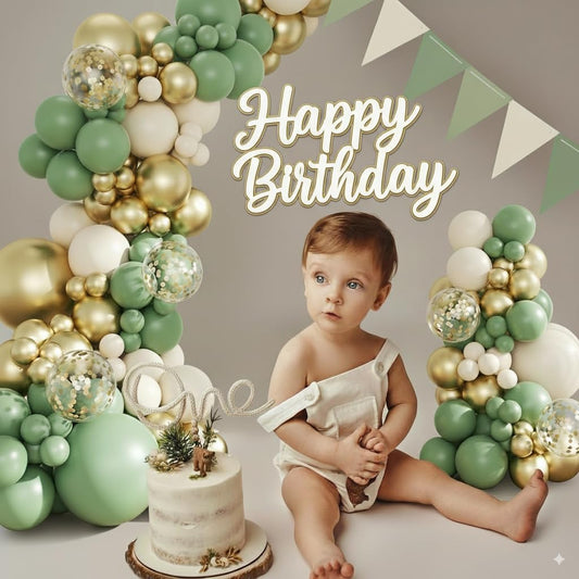 Sage Green and Gold Balloon Arch Kit, 134pcs Dusty White Metallic Gold Confetti Balloons Garland Kits for Birthday Wedding Baby Shower Bridal Party Anniversary Decorations