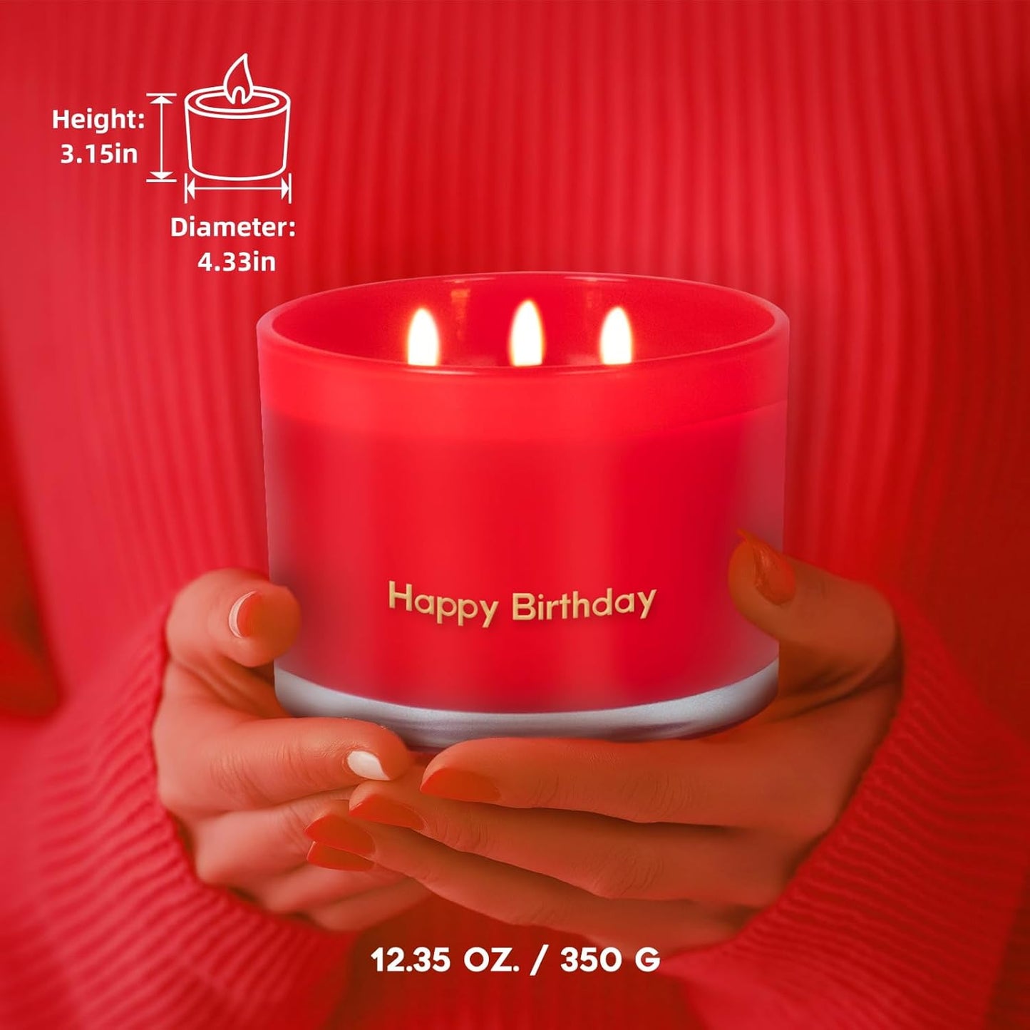 KONNI Red Rose Scented Candles Home 3 Wick Soy Candles, 12.35oz Luxury Relaxing Aromatherapy Candle for Women Men, 50 Hours Long Lasting Clean Burning Jar Candle, Romantic Lover Birthday Gift