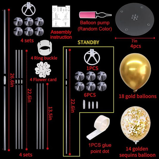 TONIFUL 4 Set Gold Balloon Centerpieces for Tables,Gold Birthday Party Decorations,Table Centerpieces for 50th Birthday Anniversary Graduation Decorations 2026 New Year Prom Retirement Wedding
