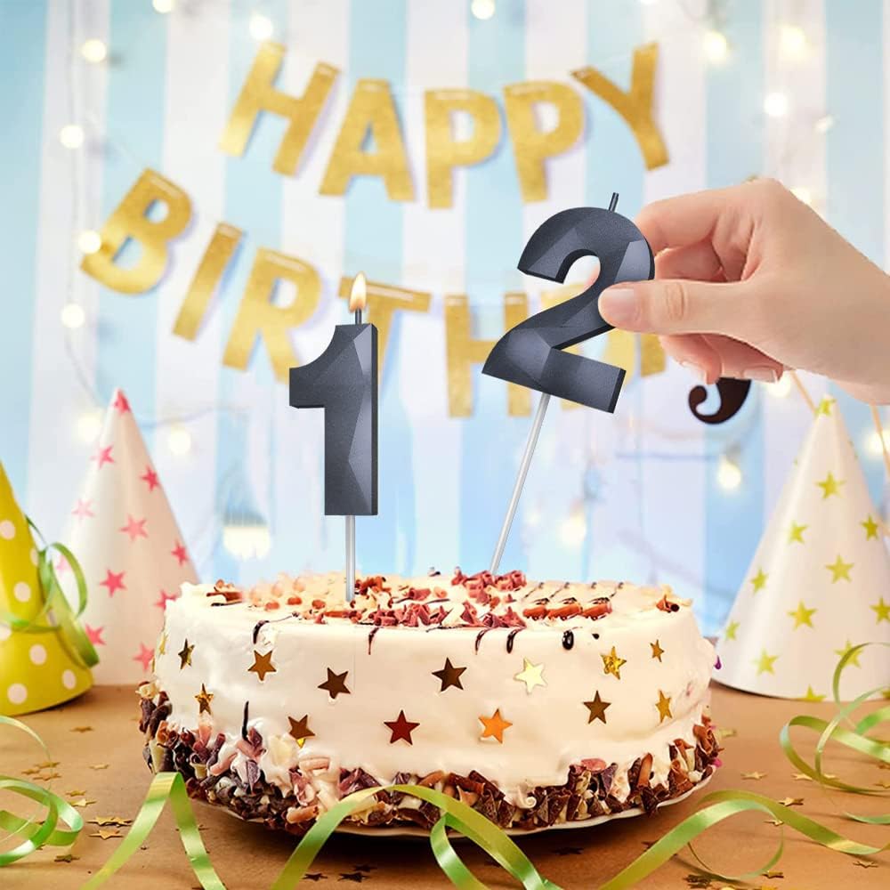 Number Birthday Candles(20 Candle Black) 3D Diamond Shape 20th Happy Birthday Cake Topper Decorations for Boy Men Birthday Wedding Anniversary Celebration Theme Party Supplies