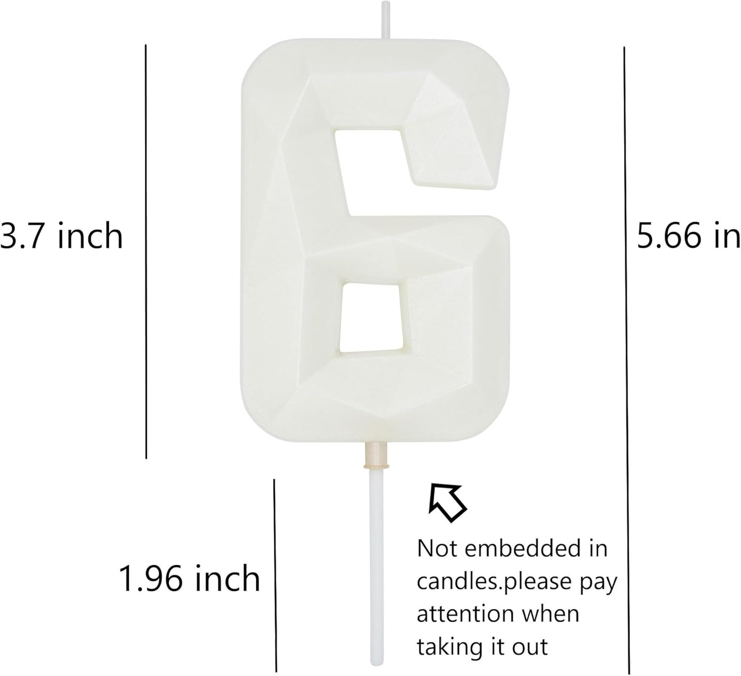 DERVENTA Large Birthday Candle Number 3D White 3.7 inch Party Celebration Anniversary Decoration Cake Topper 1 Piece (Number 6 White)