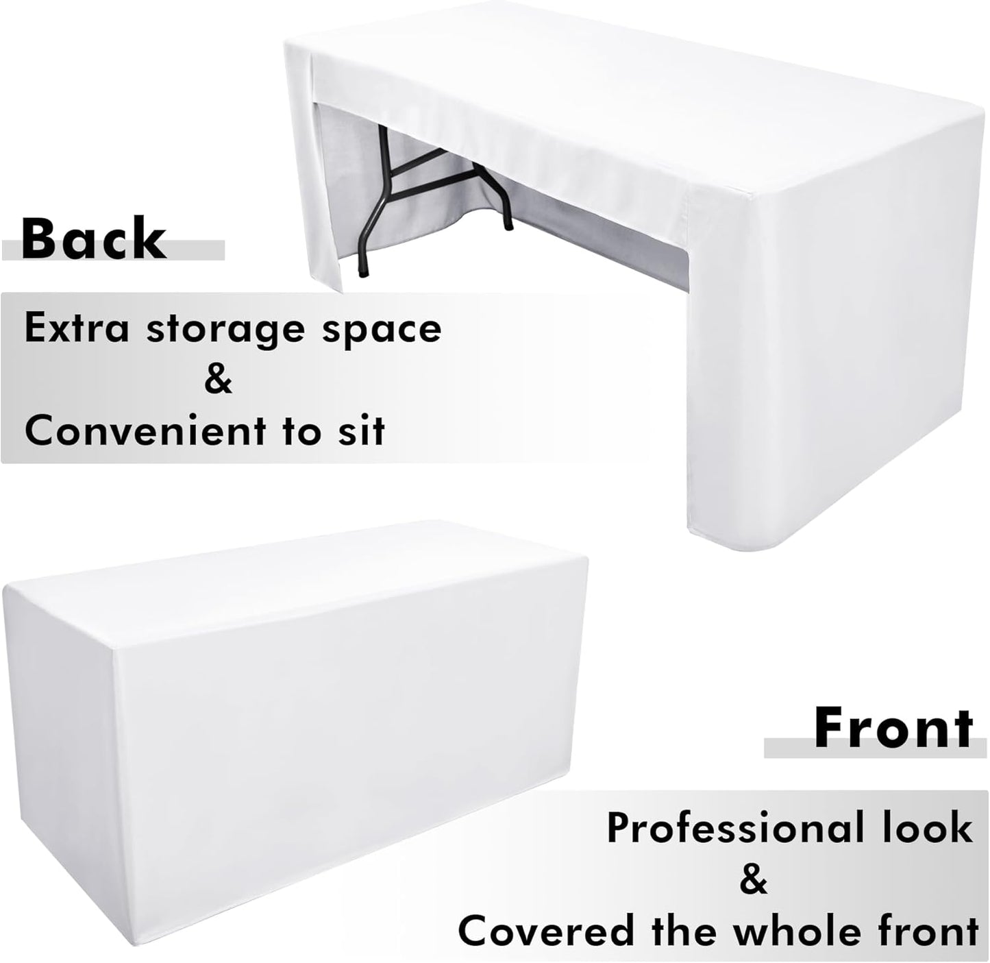 Nasitos 2 Pack White Fitted Table Cloth for 4 Feet Tables-Open Back Folding Christmas Table Cover Washable Table Cloth for Rectangular Table, Parties, Wedding, Banquet, Jewelry Shows, Craft Fair