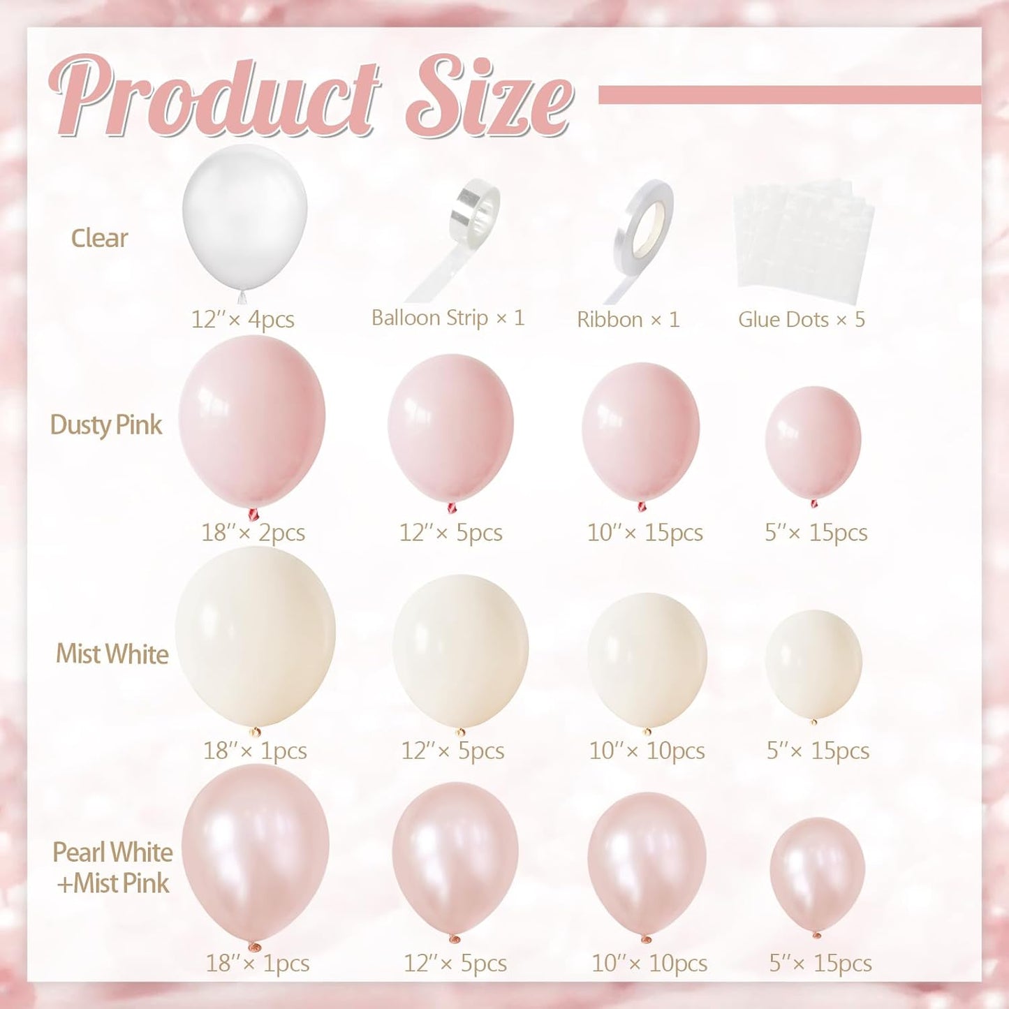 Dusty Pink Balloon Arch Kit,Double Stuffed Pearl White Balloon Garland Kit for Wedding Birthday Baby Shower Gender Reveal Bridal Engagements Decorations