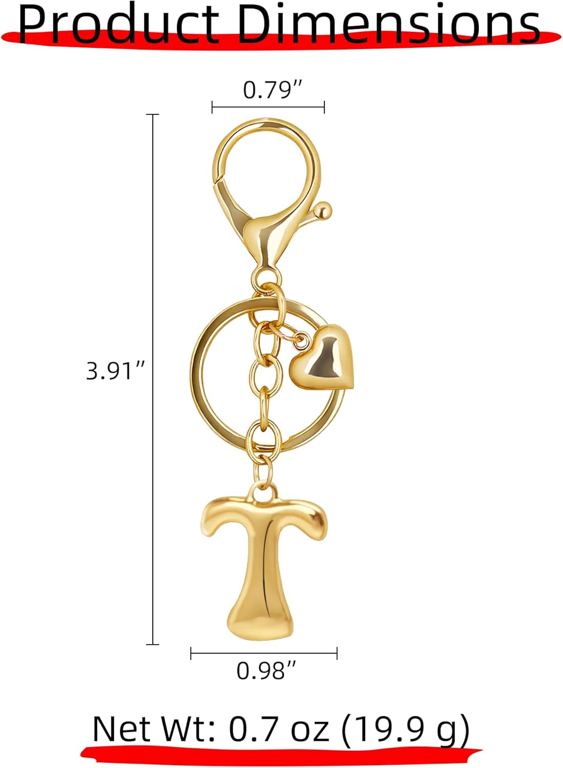 Gold Bubble Heart Initial Bag Charms for Handbags – Cute Initial Letter Keychain for Women, Purse Charms, Gold Gift