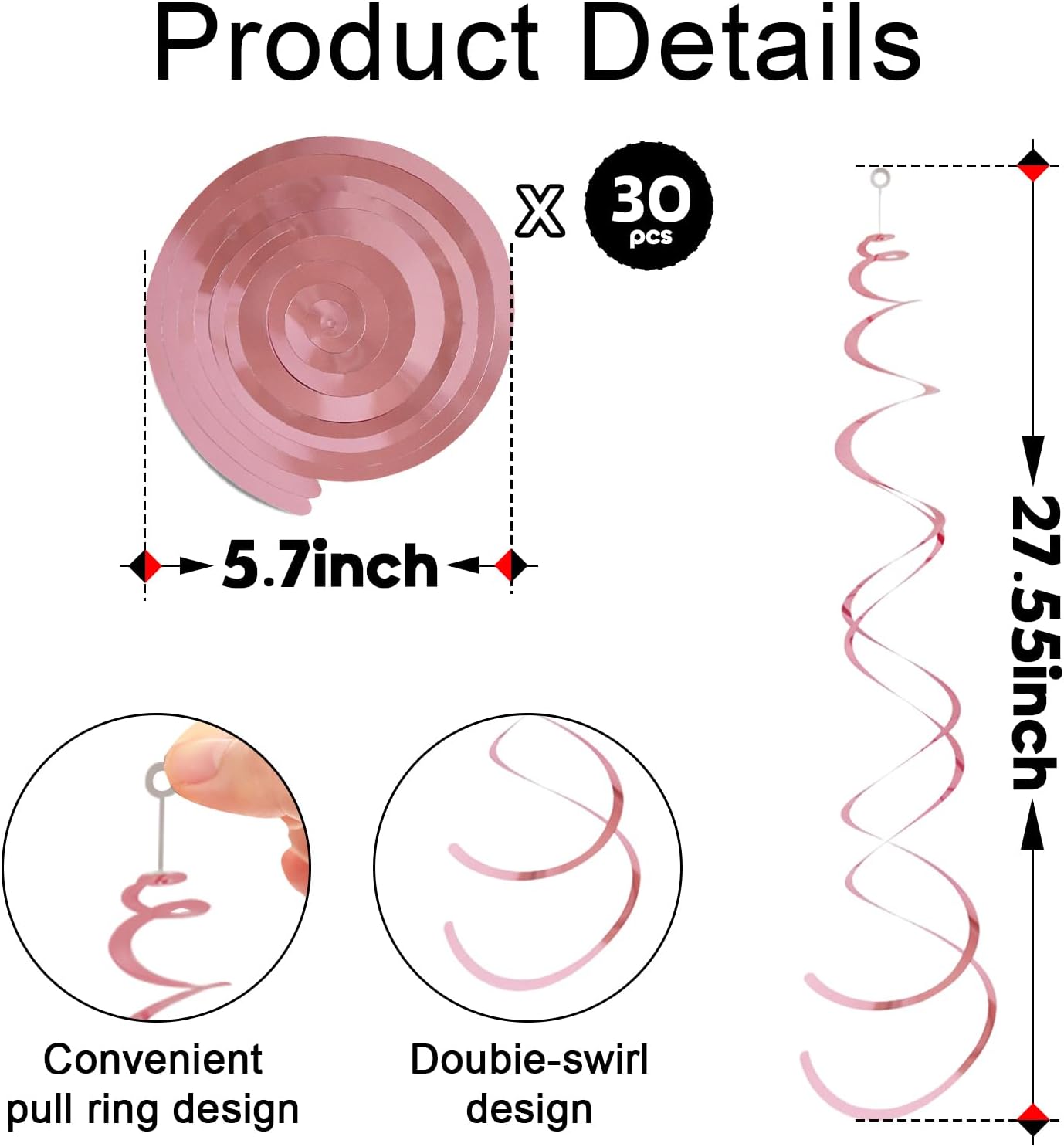 30 Pcs Rose Gold Hanging Swirl Party Decorations,Sparkle Birthday Ceiling Decorations,Streamers for Wedding Party Anniversary Graduation Christmas (Rose Gold)
