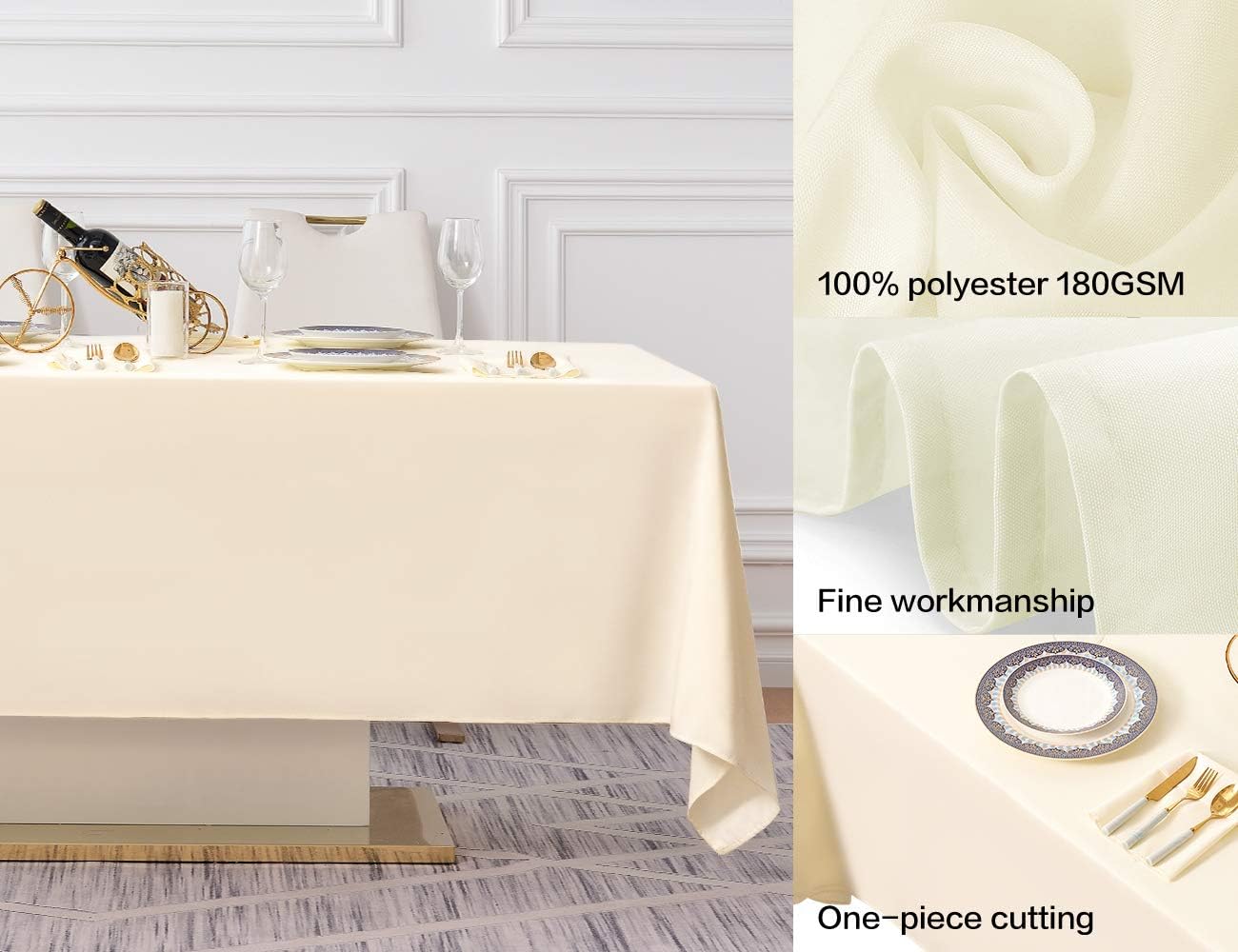Surmente Ivory Tablecloth 60 x 102-inch Rectangular Polyester Table Cloth for Weddings, Banquets, or Restaurants