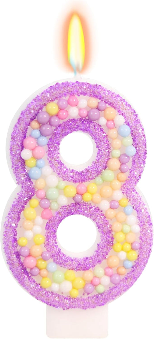 Birthday Candles - Number 8 Candle, Colorful Macaron Candles for Boys/Girls, Purple Party Decorations, Purple Cake Decorations