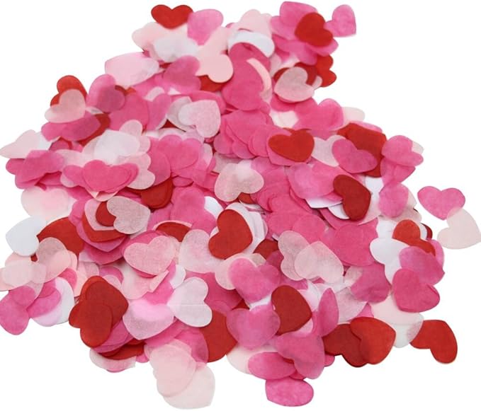 1 Inch White Pinks Red Tissue Paper Heart Confetti Wedding Reception Decoration Table Scatter Pack of 100 Grams