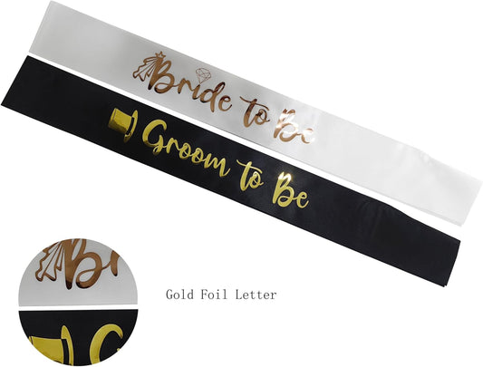 Agrifilm Groom to Be Sash and Bride to Be Sash Kit, Bachelorette Sashes for Bachelorette Party Supplies Bachelor Engagement Bridal Shower (Black+Gold)