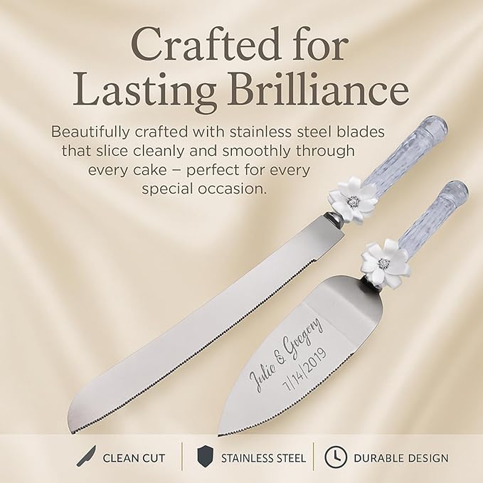 GIFTS INFINITY Personalized Wedding Cake Knife and Server Set with Engraving – Cake Cutting Utensil Set, Keepsake Gift for Wedding, Anniversary, Reception, Birthday & Other Occasions (CH-101WB)