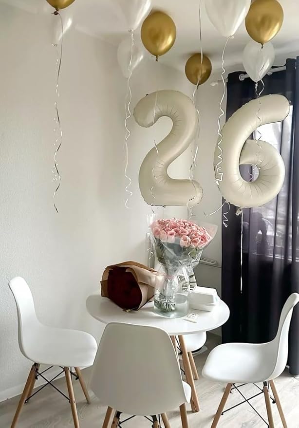 25 Balloon Numbers, Happy 25th Birthday Decorations for Women, Cream 40 Inch Foil Large Ballon for 2 5 25 52 Birthday Party Wedding Anniversary Supplies
