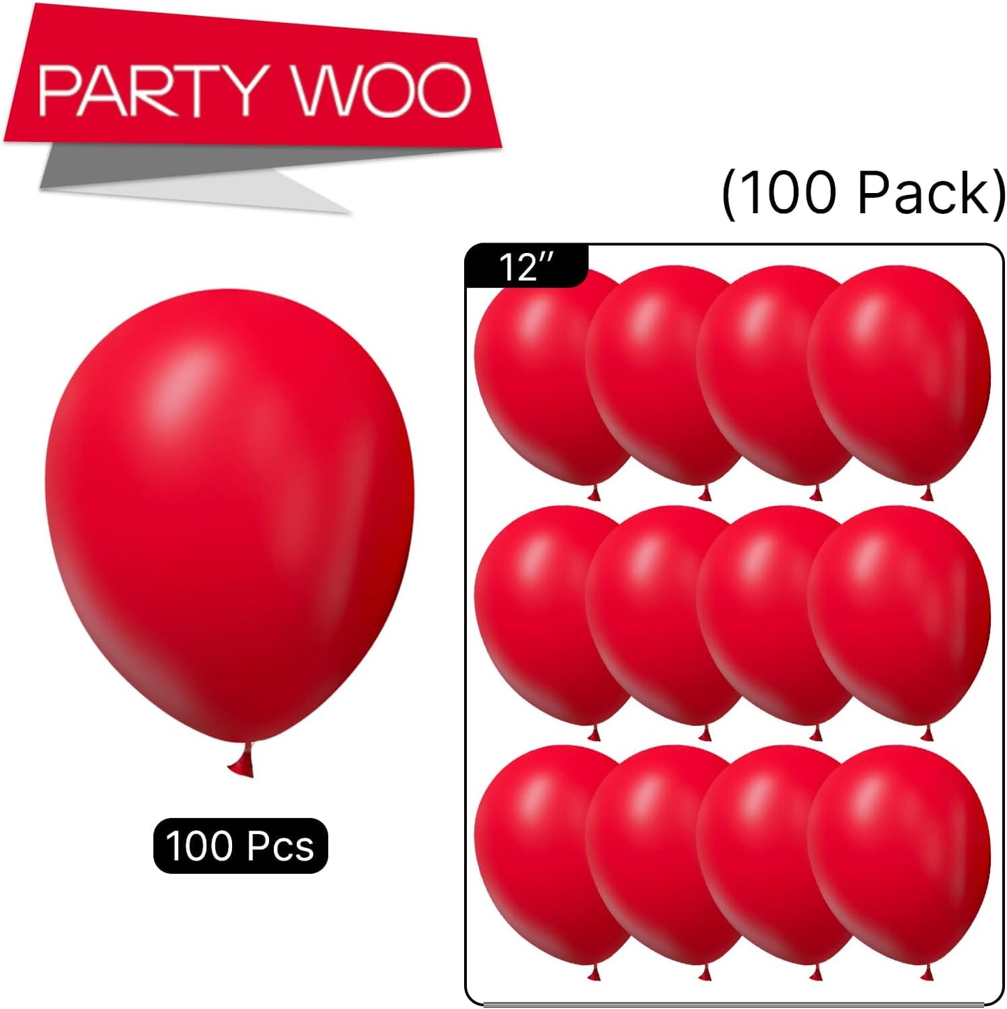 PartyWoo Red Balloons 100 pcs 12 Inch Matte Red Latex Helium Balloons for Graduation Wedding Independence Day Valentine's Day Memorial Day Christmas Engagement Birthday Party Decorations Red-Y57