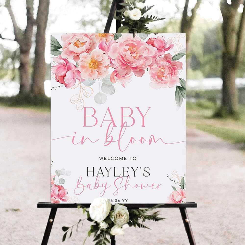 Editable Baby Shower Sign, Floral, Pastel, Plastic, Full Size, Modern, 12 x 27 inches