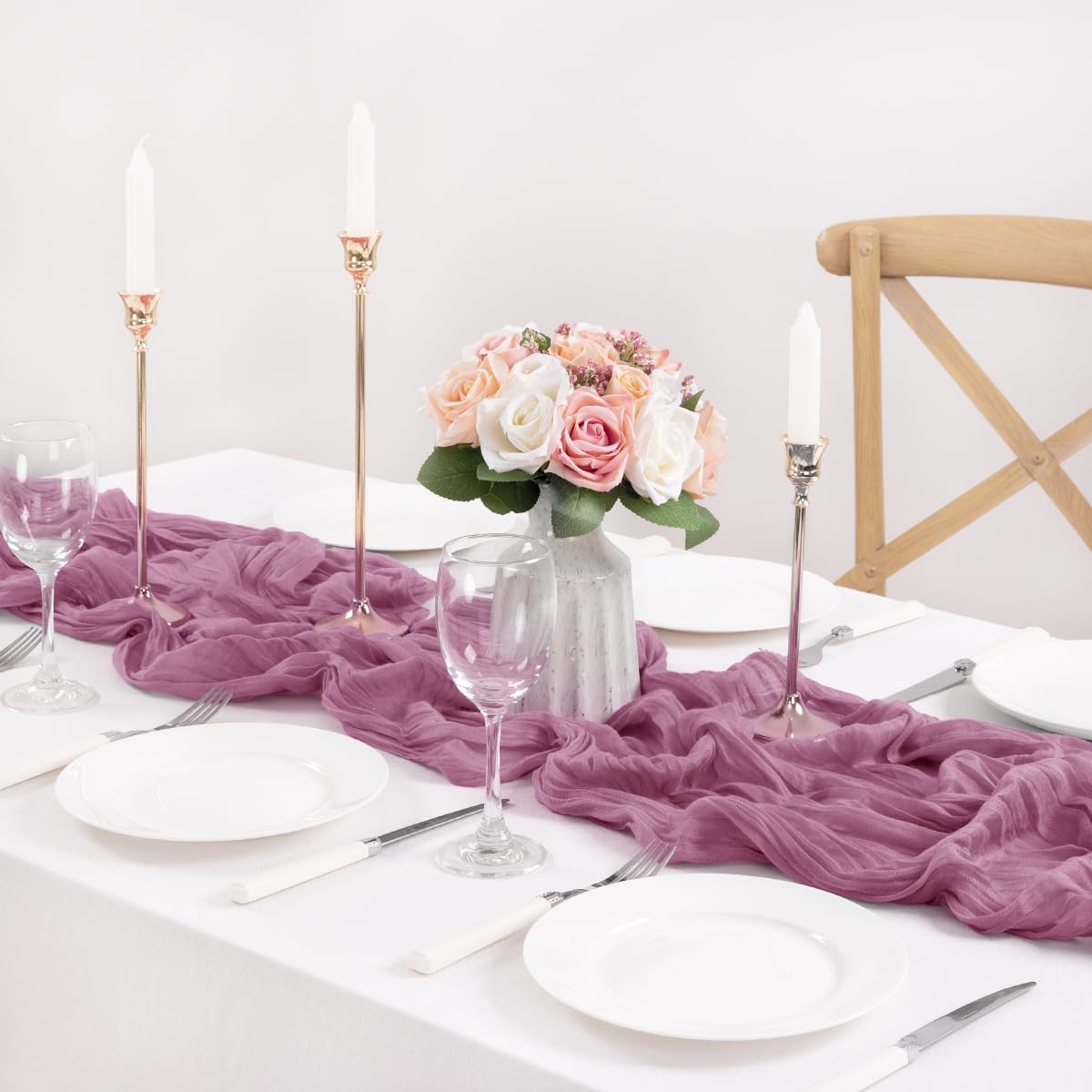 MLMC Purple Table Runner 10ft Rustic Gauze Cheesecloth Fall Table Runner 35x120 Inches Sheer Cheese Cloth Centerpiece for Quinceanera Bridal Baby Shower Boho Wedding Home Decor