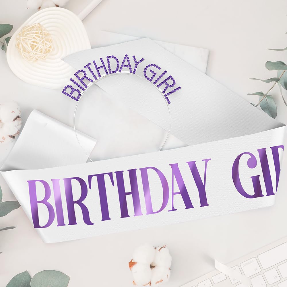 Birthday Girl Tiara Set - Sash, Crown, and Rhinestone Headband for Women, Princess Accessories Gift