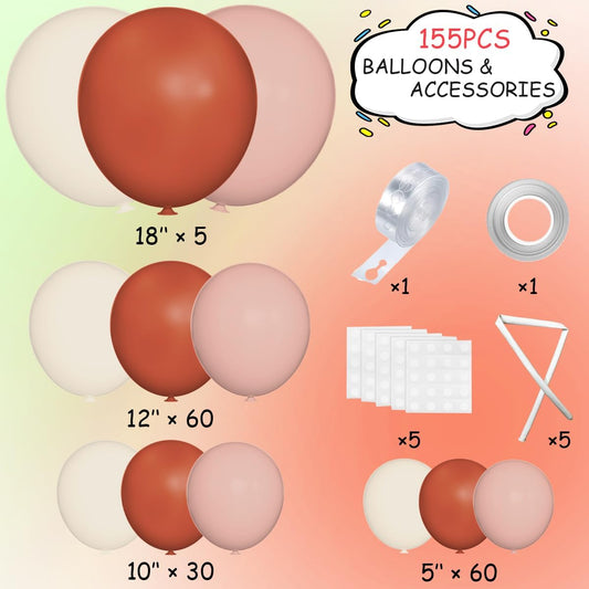 Orange Pink Blush White Balloon Garland Arch Kit, 155Pcs Latex Balloons Different Size 18 12 10 5 inch for Baby Shower Gender Neutral Orange Citrus Kids Birthday Party Backdrop Decorations