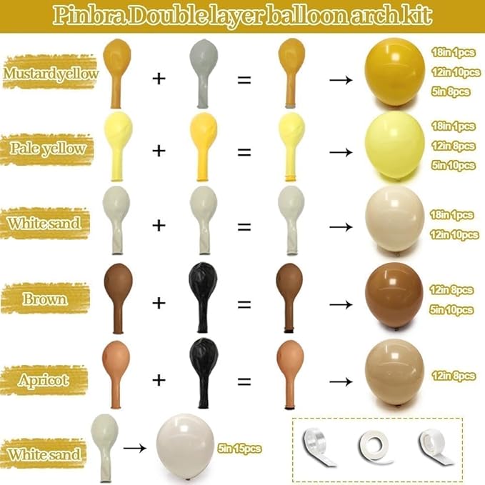 Balloon Garland Arch Kit Pastel Yellow Blush White Sand Brown Balloons Double Stuffed Mustard Yellow Bee Balloons for Neutral Baby Shower Wedding Birthday Gender Reveal Party Decorations