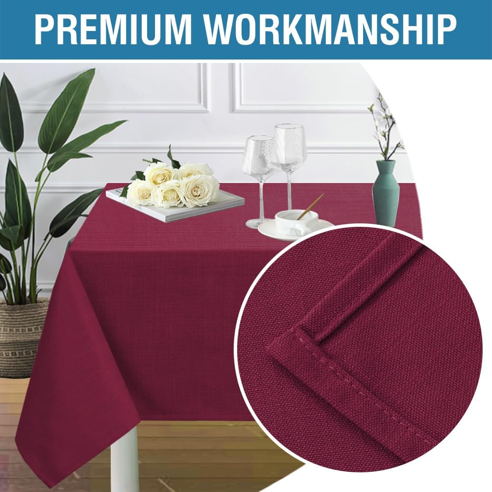 H.VERSAILTEX Linen Textured Table Cloths 60 x 60 Inch Premium Solid Tablecloth Spill-Proof Waterproof Table Cover for Dining Buffet Feature Extra Soft and Thick Fabric Wrinkle Free, Christmas Red