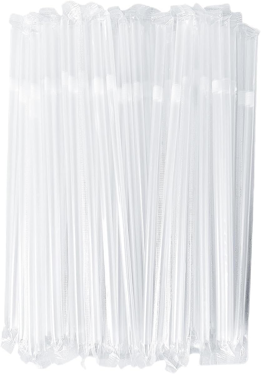 100PCS flexible plastic straws, black disposable curved party straws 8.26 inches long straw party decoration (200, transparent-B)