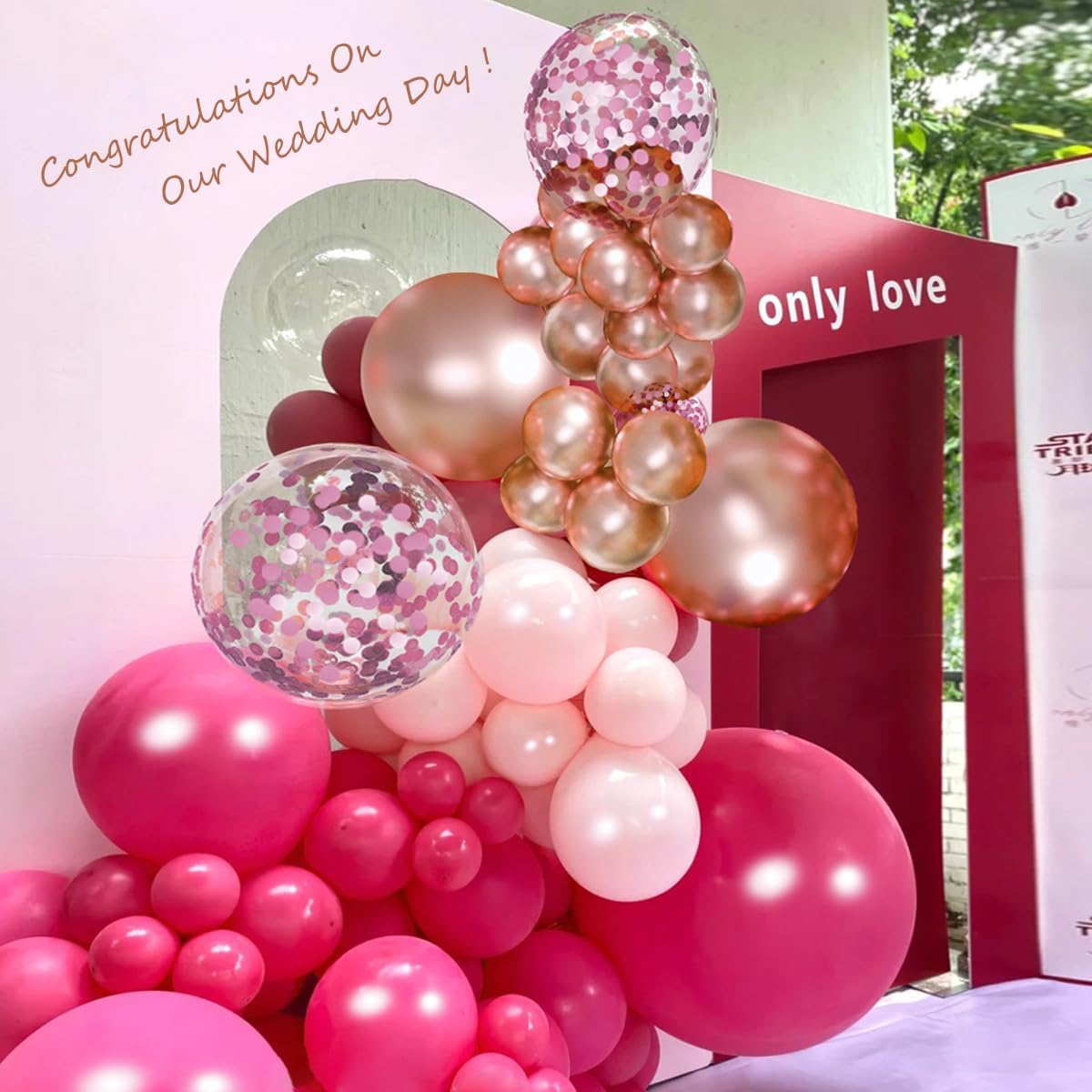 Rose Red Pink Champagne Balloon Arch Garland Kit, 146 Pcs Hot Pink Confetti Rose Gold Tender Pink White Balloons for Graduation Birthday Party Baby Shower Wedding Decorations
