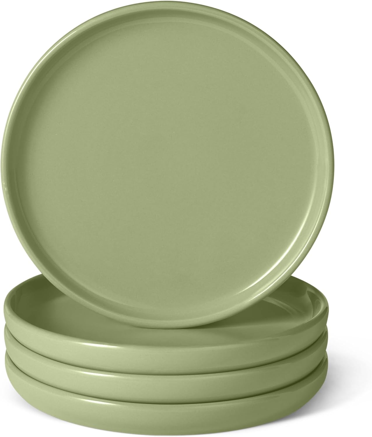 Amazon Basics Glazed Stoneware Salad Plates, 4-Piece Set, Microwave and Dishwasher-Safe, 8.3 in., Olive