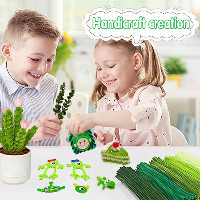 620 Pieces Green Pipe Cleaners Craft Set, 600 Pcs Chenille Stems with 20 Pcs Flower Stems, Craft Supplies Bulk for DIY Art and Craft Projects Creative Gift Wrapping Party Decorations(Green Series)