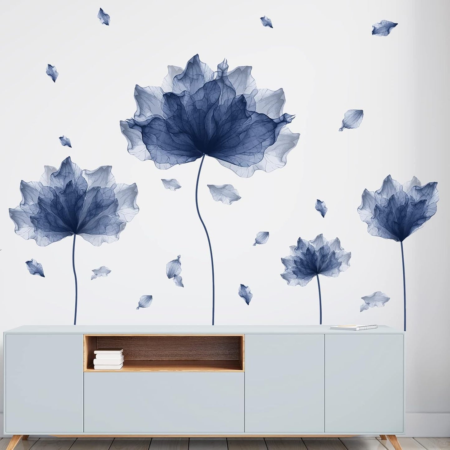 39.3'' x 32.6'' Huge Flower Petal Wall Decals Living Room Floral Wall Stickers Removable Peel and Stick Waterproof Wall Art Decor Stickers for Bedroom Bathroom Office (Navy)