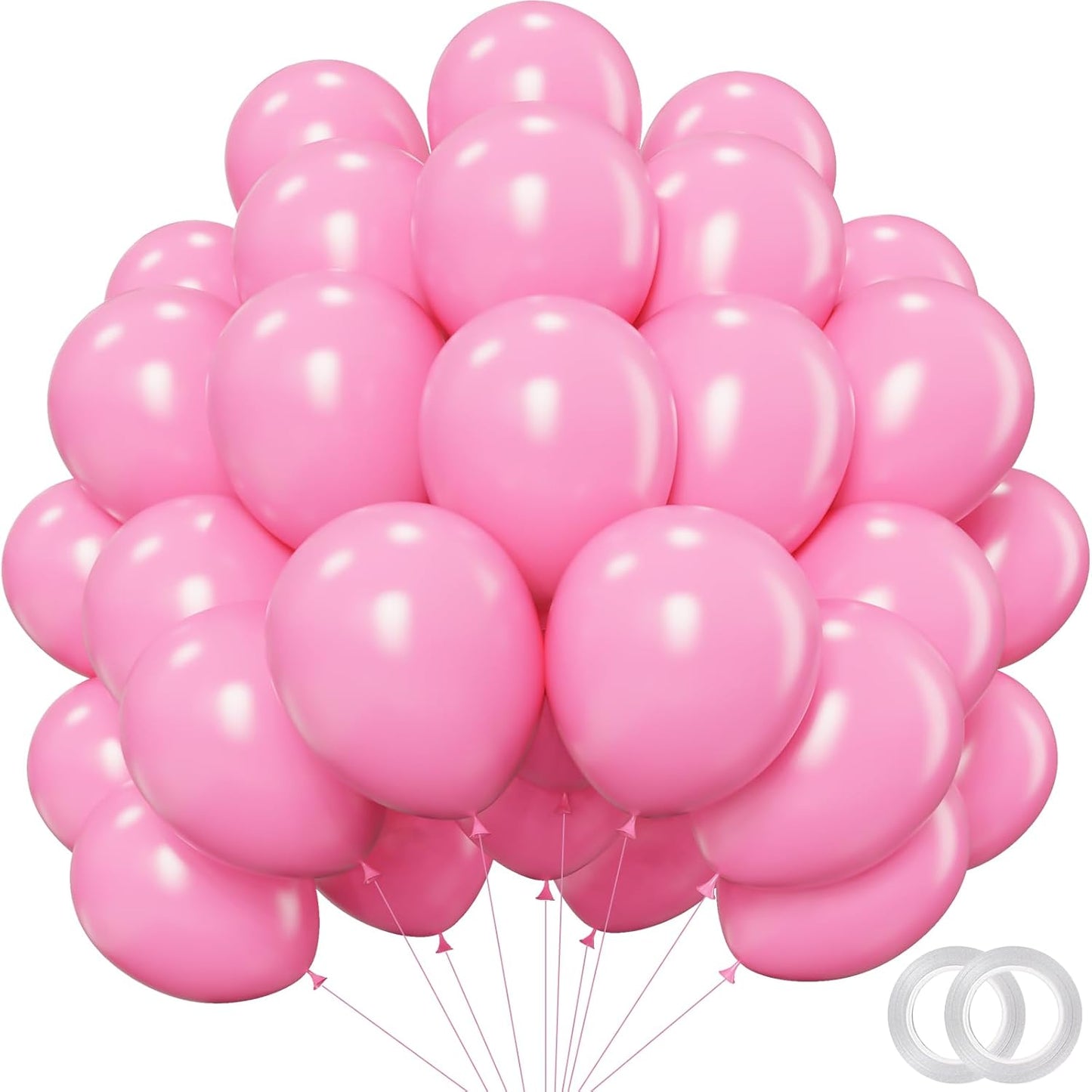 Pink Balloons - 12 inch 100pcs Latex - Round Matte Pink Birthday Balloons with 2 Ribbons for Birthday Wedding Anniversary Baby Shower Gender Reveal Party Decorations