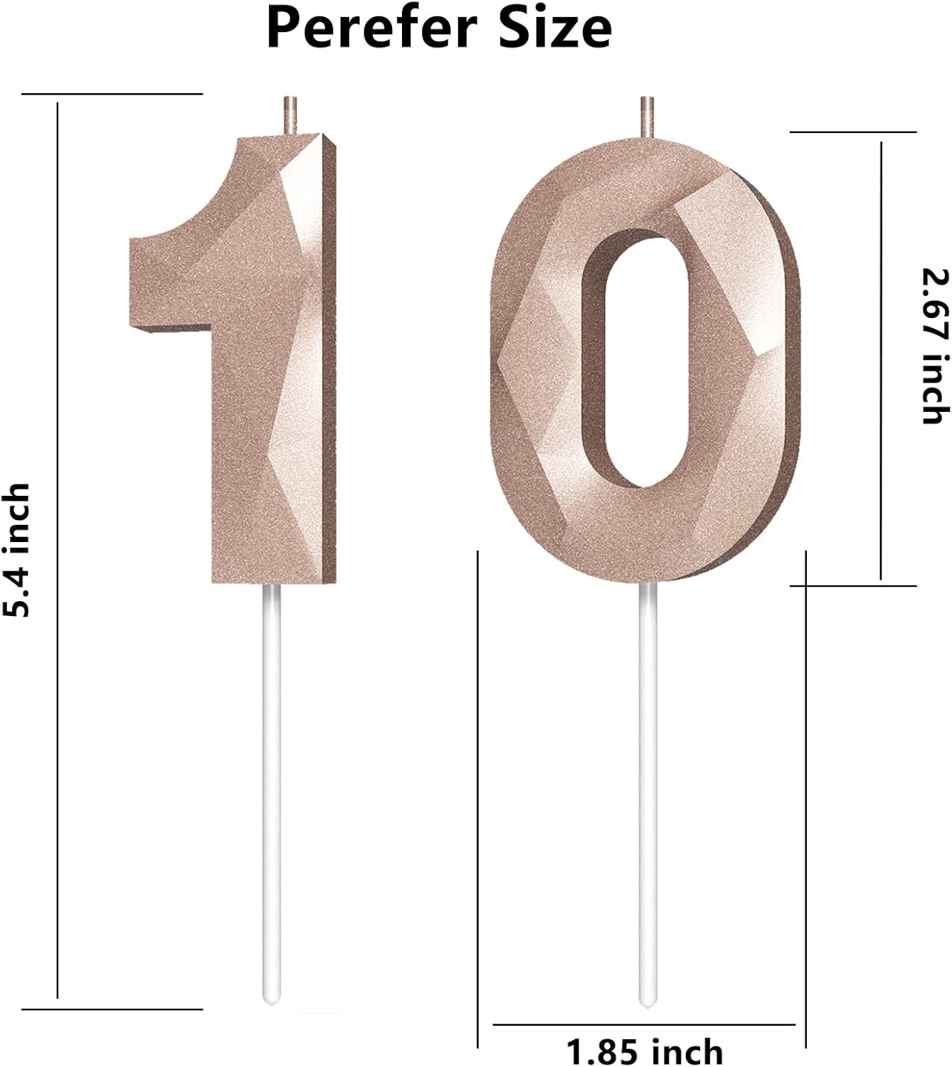 Number Birthday Candles(10 Candle Rose Gold) 3D Diamond Shape Number Happy Birthday Cake Candles for Birthday Party Wedding Decoration Reunions Theme Party