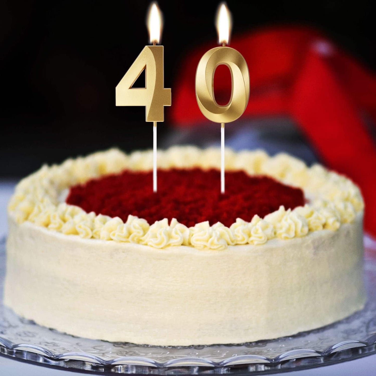 40th Birthday Candles for Cakes Numbers Candle Happy 40 Birthday 3D Designed Wedding Anniversary Party Cake Topper Decorations (40, Gold)