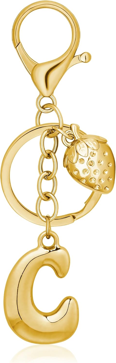 Gold Bubble Heart Initial Bag Charms for Handbags – Cute Initial Letter Keychain for Women, Purse Charms, Gold Gift