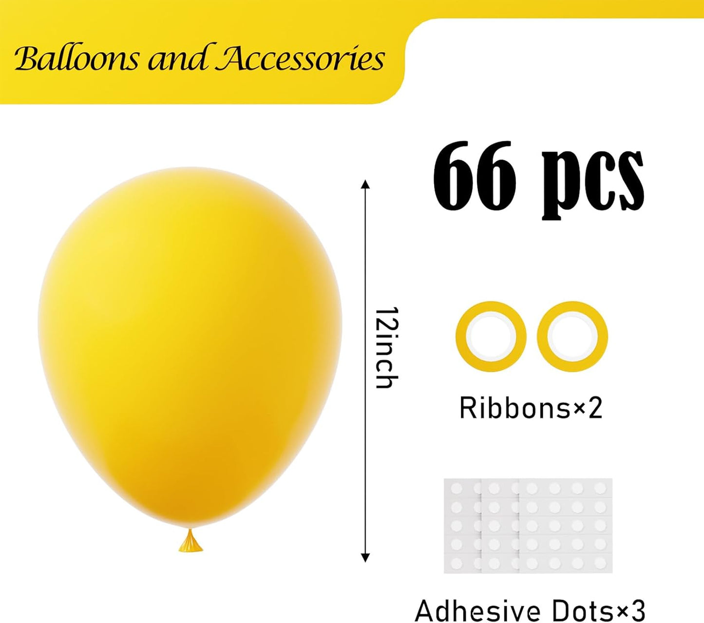Lemon Yellow Balloons, 66pack 12inch Mustard Yellow Latex Party Balloons for Birthday Baby Shower Graduation Wedding Gender Reveal Anniversary Party Decorations