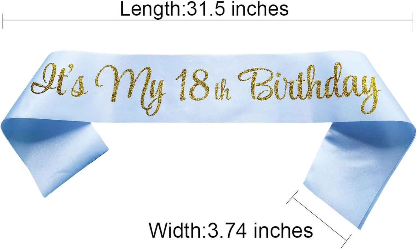 It's My 18th Birthday Sash, Birthday Sash for Women, Birthday Princess 18th Birthday Gifts Decorations for Happy 18th Birthday Party Favor Supplies,White Gold