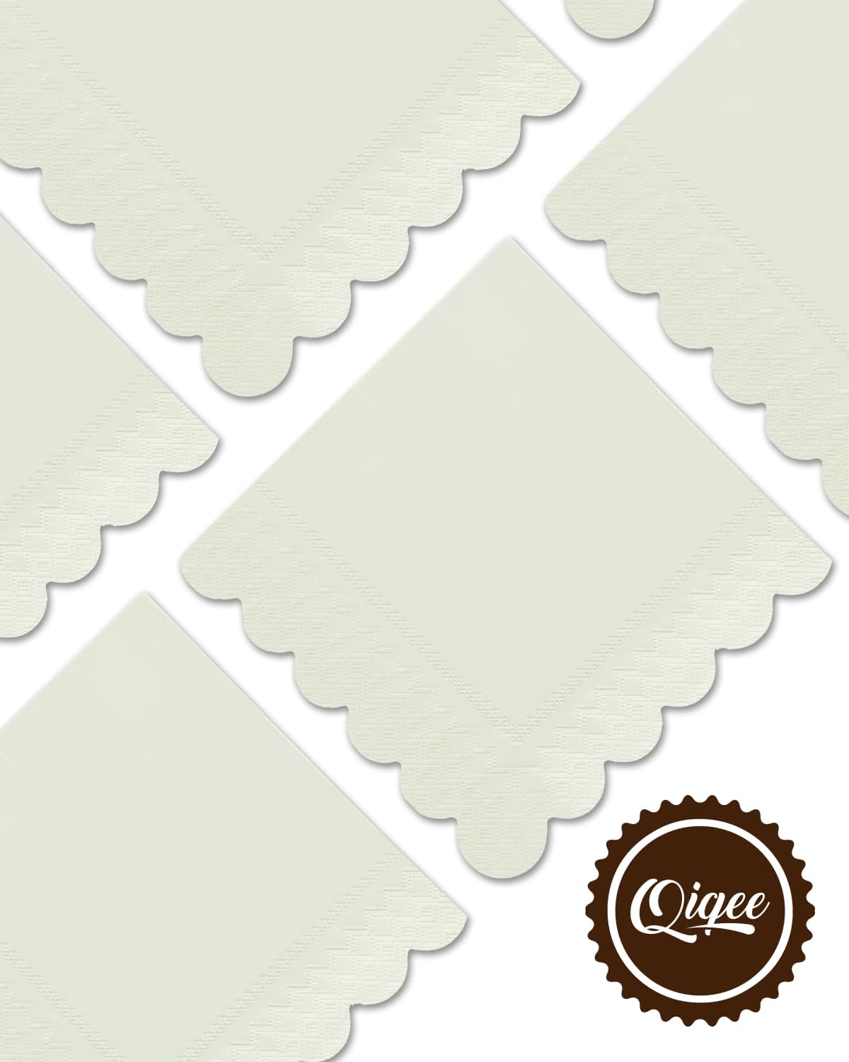 qiqee Apricot Grey Cocktail Dinner Napkins 5x5inch Disposable Beverage,Wedding, Birthday Party Dessert Wave Paper Napkins(120 Count)