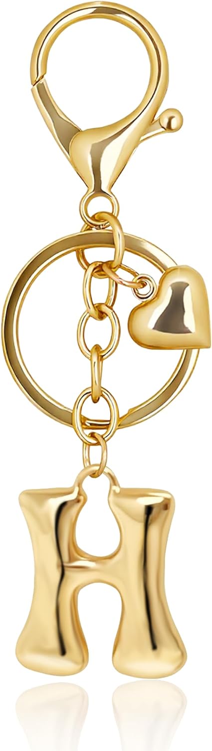 Gold Bubble Heart Initial Bag Charms for Handbags – Cute Initial Letter Keychain for Women, Purse Charms, Gold Gift