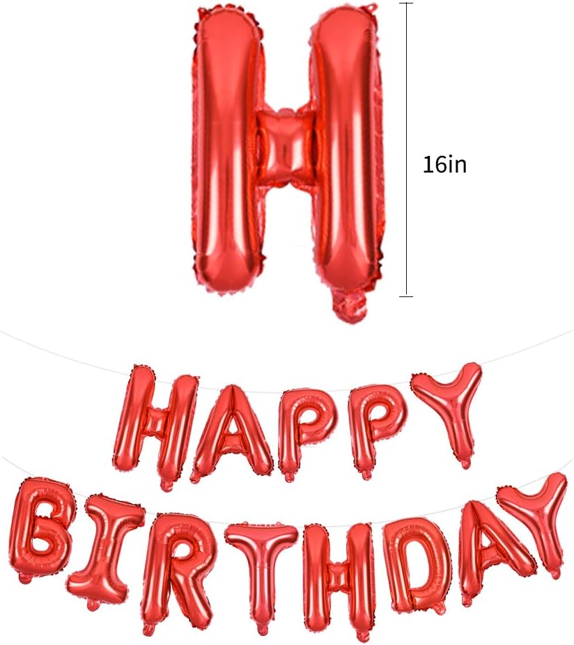 TONIFUL Red Happy Birthday Balloons 16 Inch Mylar Foil Letters Birthday Sign Banner Balloon Bunting Reusable for Girls Boys Kids & Adults Birthday Decorations and Party Supplies