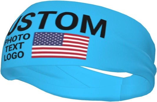 Custom Sports Headband Sweatband Bandana Add Your Photo Logo Text Number, Bulk Customized Unisex Sports Moisture Wicking Breathable Elastic