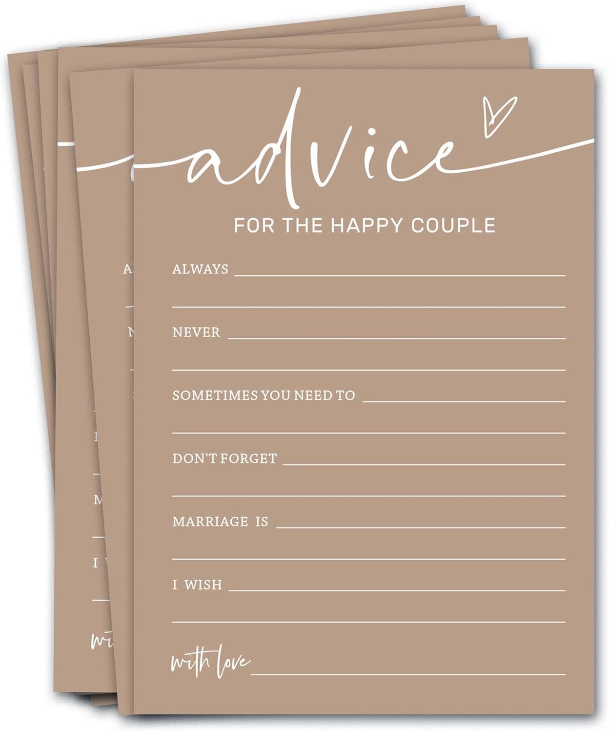 Bridal Shower Games Cards & Advice for the Happy Couple - 25 Guest Engagement Party Wedding Games - Minimalist Brown Wedding Party Supplies - D10