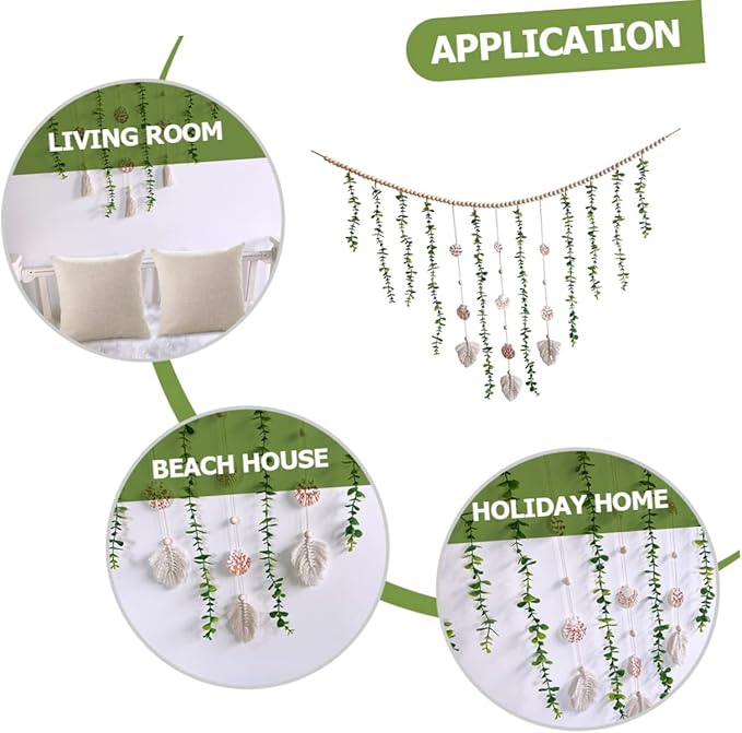 Artificial Eucalyptus Leaves Garland Wooden Bead Wall Decor Eucalyptus Decor for Bedroom