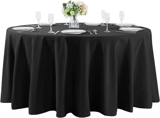 132 inch Round Tablecloth Washable Polyester Table Cloth Decorative Table Cover for Wedding Party Dining Banquet（132 inch,Black