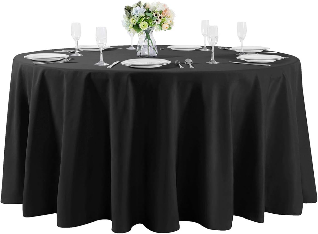 120 inch Round Tablecloth Washable Polyester Table Cloth Decorative Table Cover for Wedding Party Dining Banquet（120 inch,Black）