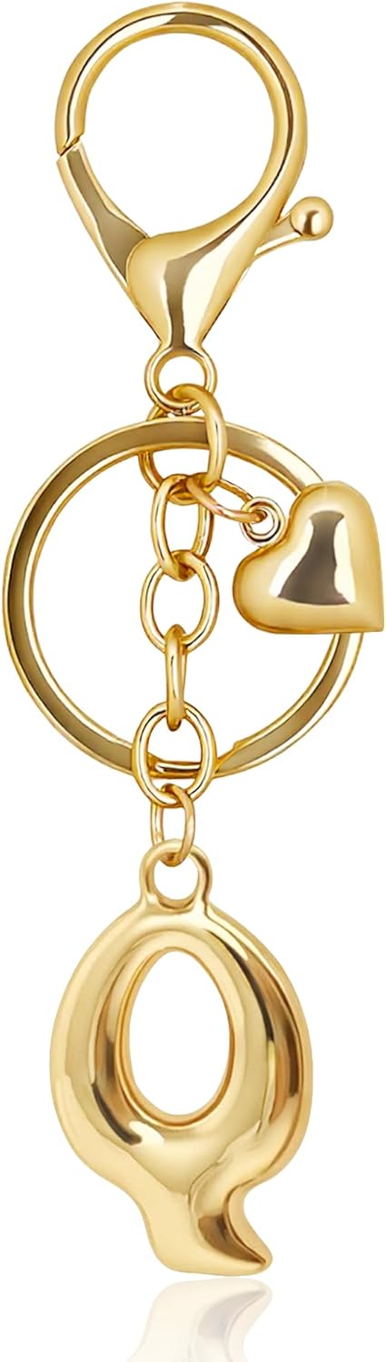 Gold Bubble Heart Initial Bag Charms for Handbags – Cute Initial Letter Keychain for Women, Purse Charms, Gold Gift