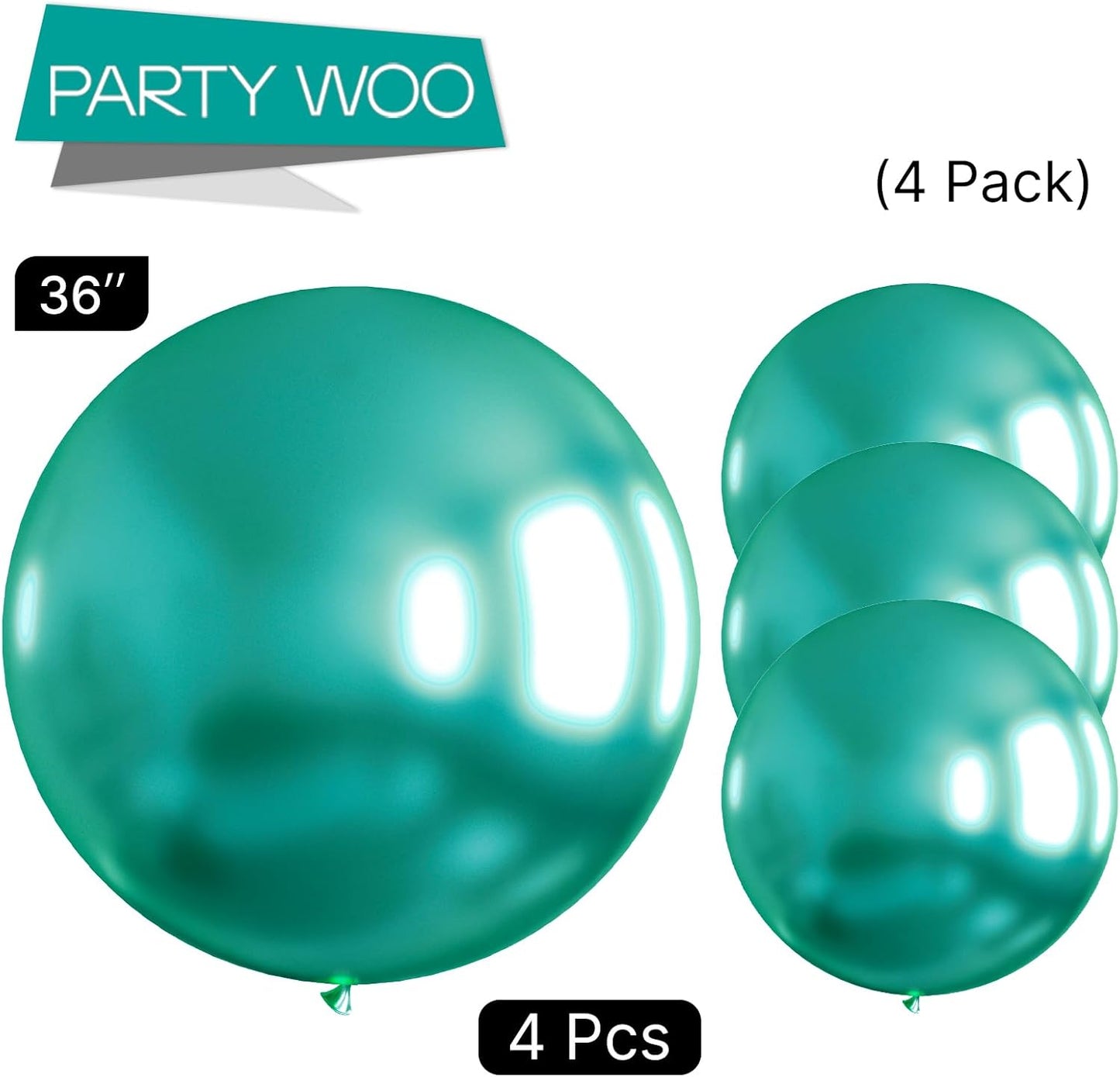 PartyWoo Metallic Green Balloons 4 pcs 36 Inch Extra Large Big Jumbo Giant Chrome Green Latex Helium Balloons for Graduation Jungle Safari Forest Baby Shower Birthday Party Decorations Green-G103
