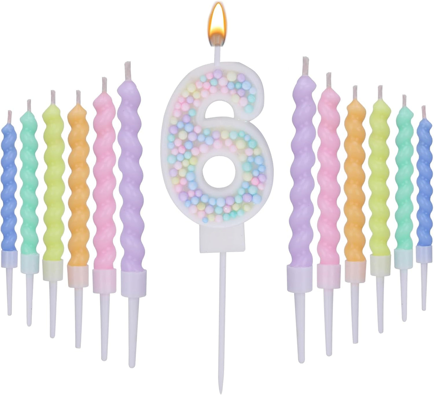 Number 6 Birthday Candles for Cake with 17 Pieces Spiral Candles with Macaron Pastel Rainbow Pink Cake Toppers for Girls Happy Birthday Party Decorations