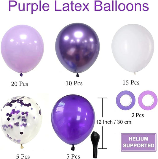 Purple Balloons Metallic Purple Balloon, 50 Pcs 12inch Lavender Lilac Purple Confetti Latex Balloons for Birthday Bridal Shower Wedding Party Decorations