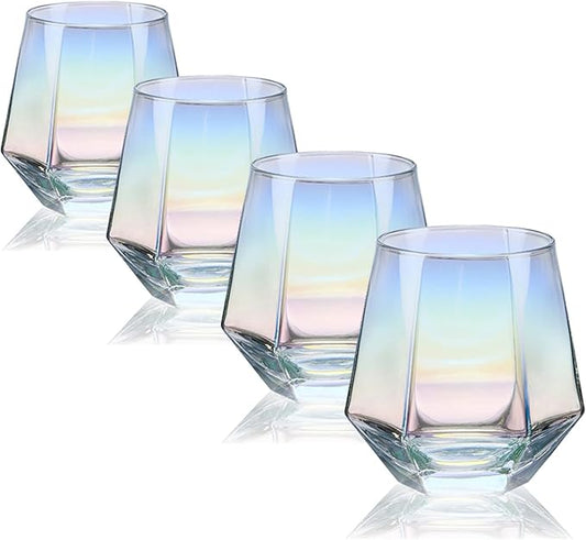 CUKBLESS Stemless Wine Glass Set Of 4(10 Oz),Iridescent Glassware,Modern Rainbow Wine Glass For Serving White Wine, Red Wine, Cocktail, Whiskey, Bourbon, Cool Water
